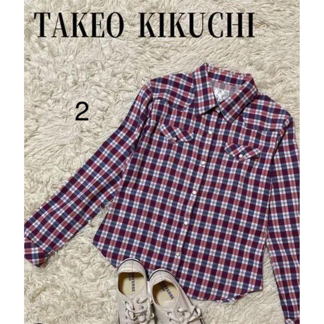 TAKEO KIKUCHI(タケオキクチ)の【美品】TAKEO KIKUCHI　長袖チェック柄シャツ　レッド系デザイン可愛い レディースのトップス(シャツ/ブラウス(長袖/七分))の商品写真