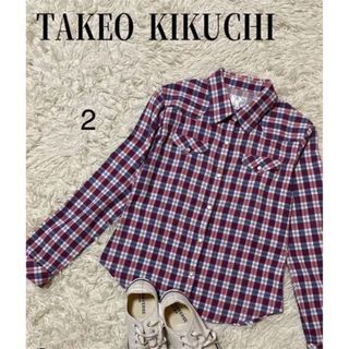 タケオキクチ(TAKEO KIKUCHI)の【美品】TAKEO KIKUCHI　長袖チェック柄シャツ　レッド系デザイン可愛い(シャツ/ブラウス(長袖/七分))