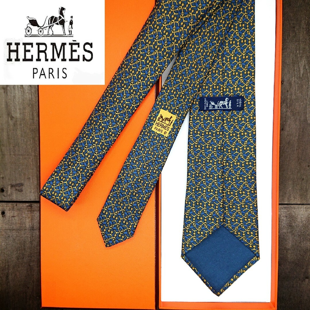 Hermes(エルメス)のエルメスネクタイ【HERMES 】miniチェーンロゴ 100％シルク★箱付き メンズのファッション小物(ネクタイ)の商品写真