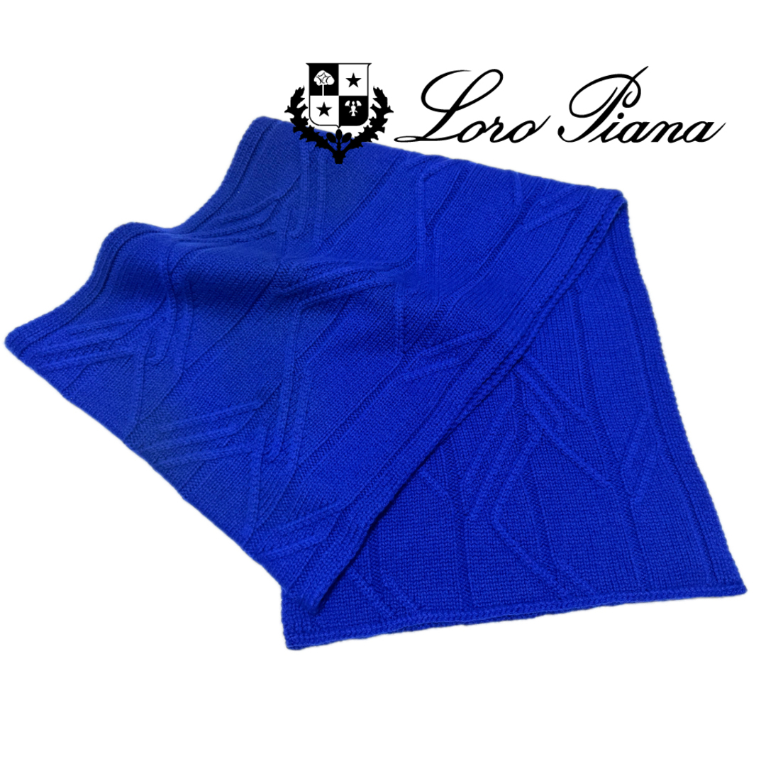 ロロピアーナLoro Piana男女兼用カシミアケーブルニットマフラーブルー33×166センチ素材
