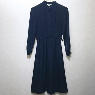 70年代 レトロ ネイビー ワンピース(ひざ丈ワンピース)