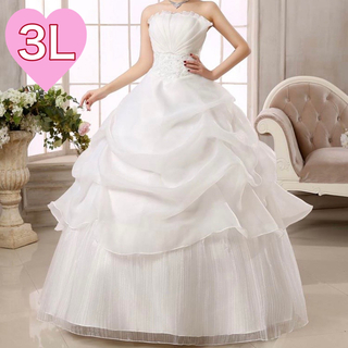 ウェディングドレス Aライン ホワイト白　シンプル　プリンセスライン　3L(ウェディングドレス)