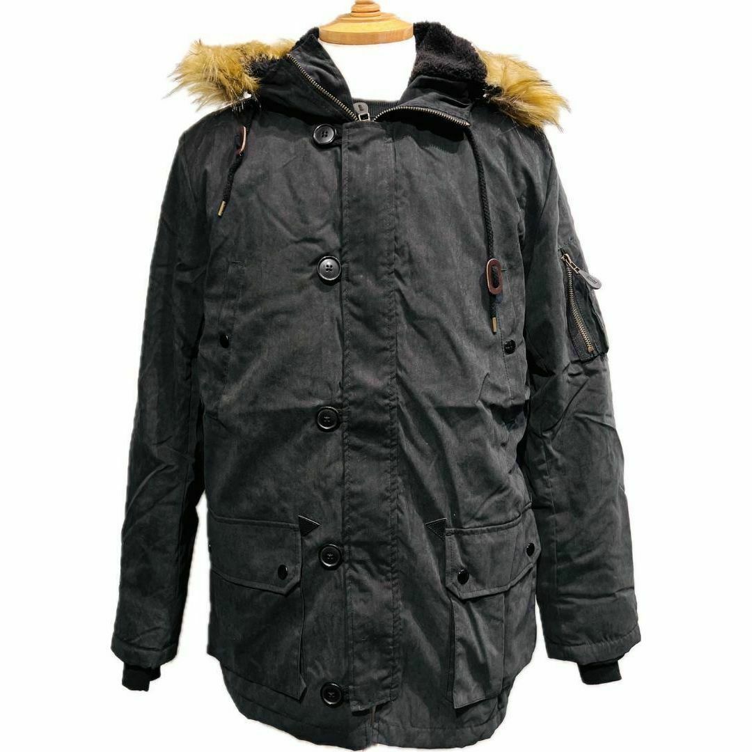 N3-B フェイクスエード ジャケット コート ブラック Lサイズ 黒 メンズのジャケット/アウター(モッズコート)の商品写真