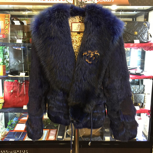 2021高い素材  毛皮 フォックス 美品 ジャケット レディース 青 毛皮/ファーコート