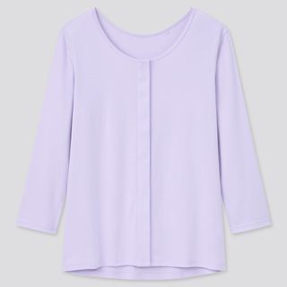 ユニクロ(UNIQLO)の 新品未開封ユニクロ　前あきワンタッチ八分袖Tシャツ　ライトパープル　L  (Tシャツ(長袖/七分))