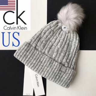 カルバンクライン(Calvin Klein)のレア新品 ck カルバンクライン USA レディース ポンポン ニット帽 グレー(ニット帽/ビーニー)