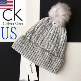 カルバンクライン(Calvin Klein)のレア新品 ck カルバンクライン USA レディース ポンポン ニット帽 グレー(ニット帽/ビーニー)