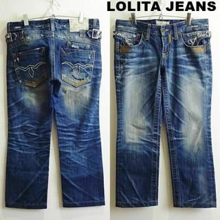 ロリータジーンズ(LOLITAJEANS)のロリータジーンズ　アンクルストレートデニム　W86cm　シンチベルト　藍青(デニム/ジーンズ)