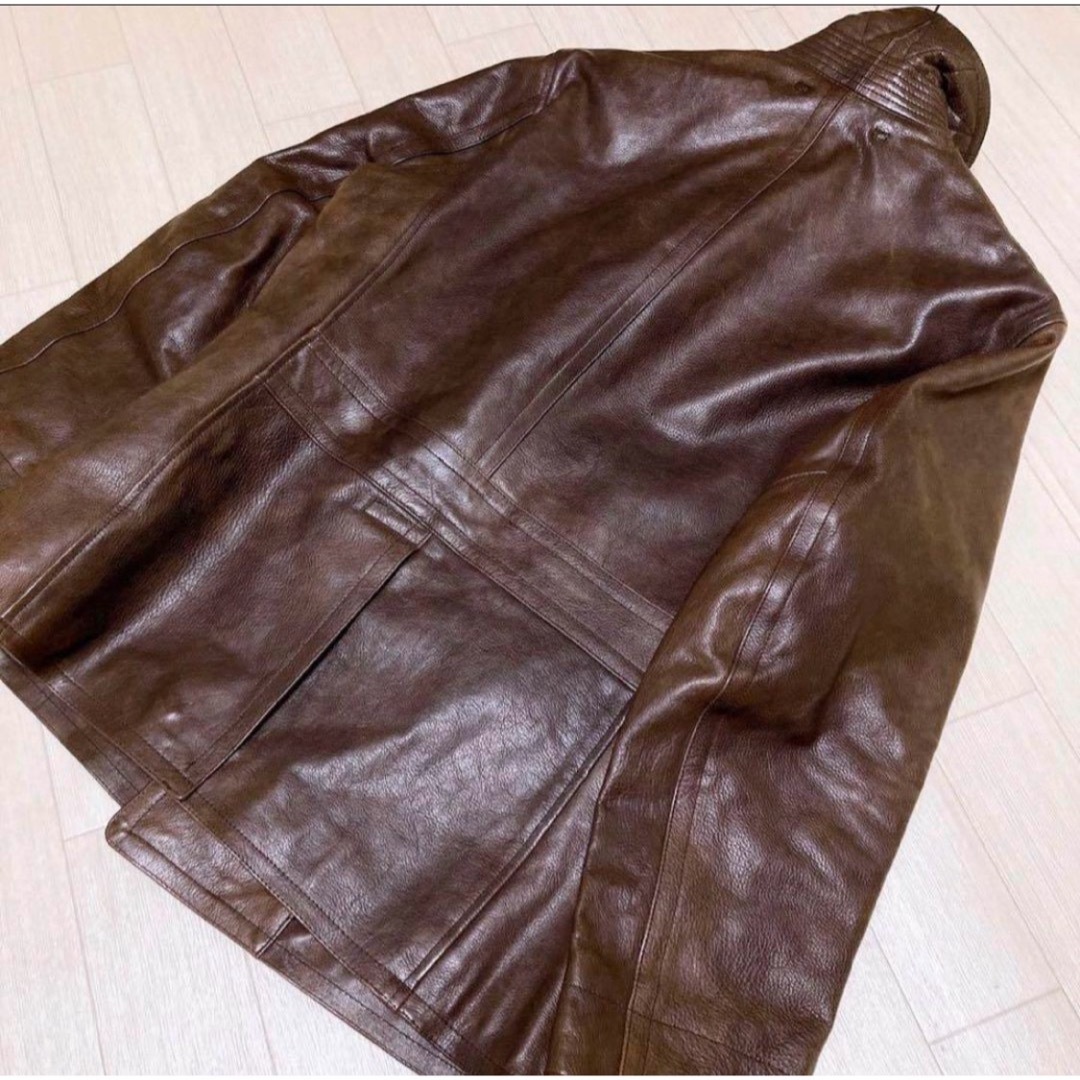 RRL(ダブルアールエル)のRRL レザーピーコート 40s 海軍  L ブラウン系 メンズのジャケット/アウター(レザージャケット)の商品写真