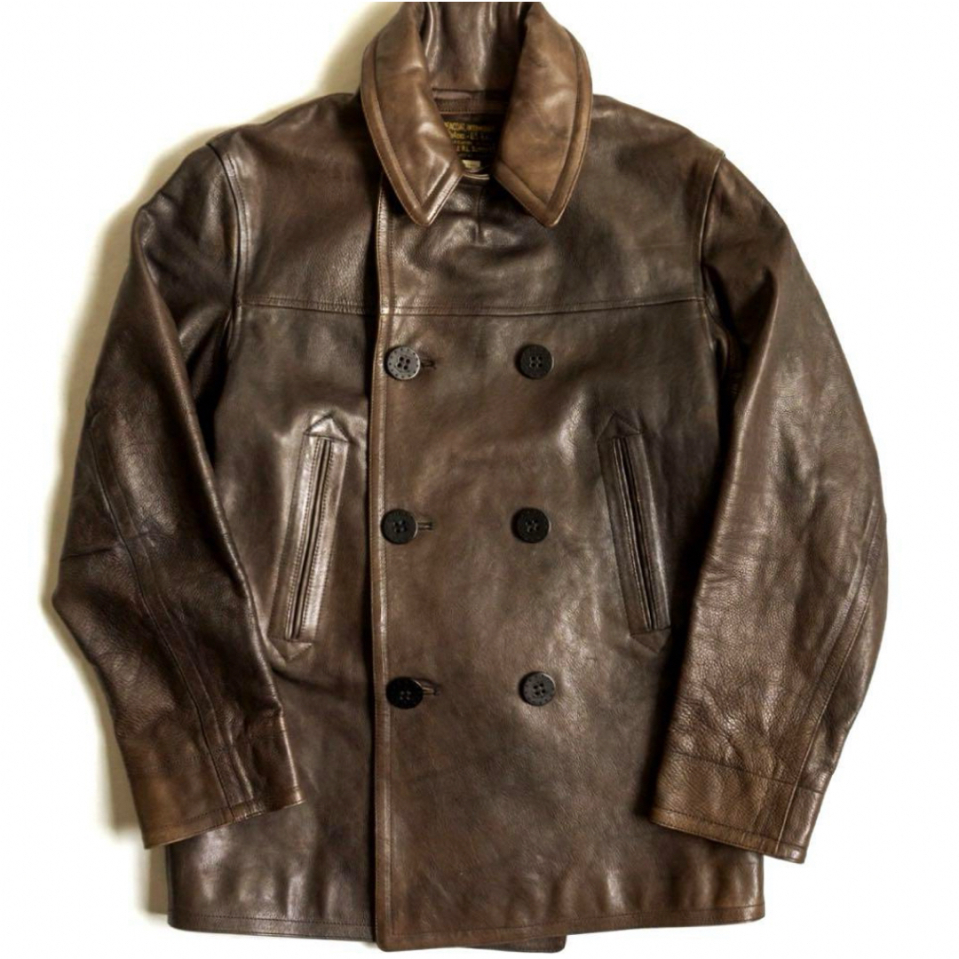 RRL(ダブルアールエル)のRRL レザーピーコート 40s 海軍  L ブラウン系 メンズのジャケット/アウター(レザージャケット)の商品写真