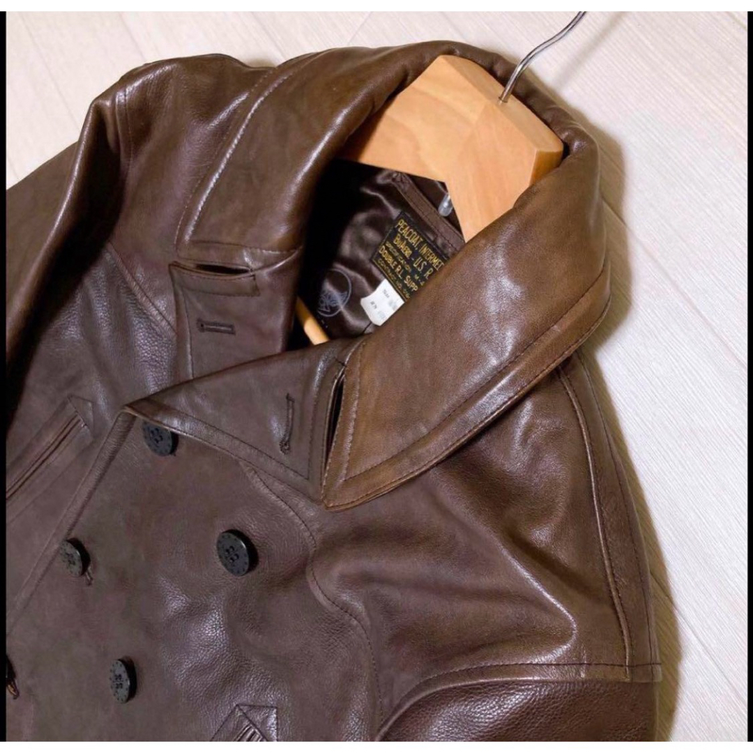 RRL(ダブルアールエル)のRRL レザーピーコート 40s 海軍  L ブラウン系 メンズのジャケット/アウター(レザージャケット)の商品写真