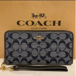 コーチ(COACH)の新品　COACH　長財布　ラウンドファスナー　デニムブルー　シグネチャー(財布)