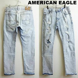 アメリカンイーグル(American Eagle)のアメリカンイーグル　スリムデニム　W81cm　強ストレッチ　クラッシュ加工　薄青(デニム/ジーンズ)