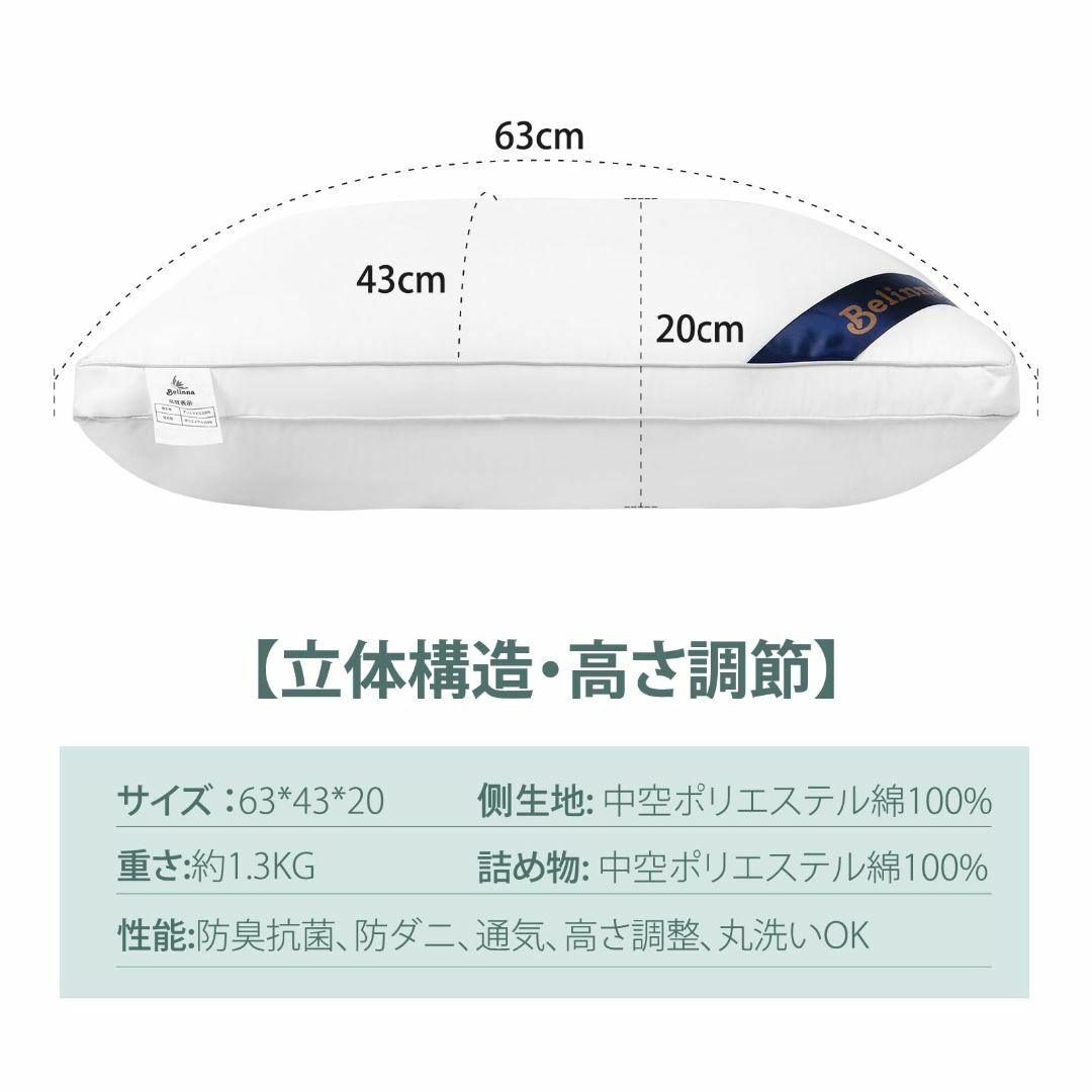 【色: ホワイト】枕 Belinna 枕 首が痛くならない 人気 低反発 低め  インテリア/住まい/日用品の寝具(枕)の商品写真