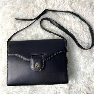 ハナエモリ(HANAE MORI)の美品 ハナエモリ ショルダーバッグ 金ロゴ 斜めがけ レザー 黒 フォーマル(ショルダーバッグ)