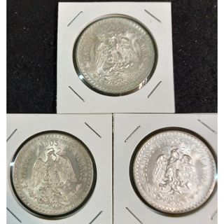 銀貨　メキシコ銀貨  １ペソ(1943年)silver 720 極美品銀貨 3枚(金属工芸)