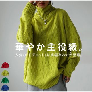 アンティカ(antiqua)のantiqua アンティカ パラレルグラム柄ハイネックニット ライムイエロー完売(ニット/セーター)