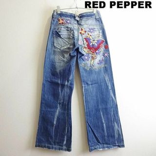 レッドペッパー(REDPEPPER)のレッドペッパー　ベルボトムデニム　W68cm　蝶　ブーツカット　藍青(デニム/ジーンズ)