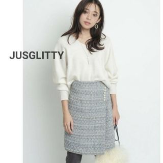 JUSGLITTY - ジャスグリッティー　パール付きツイードミニスカート　ラメ　上品　フェミニン　S