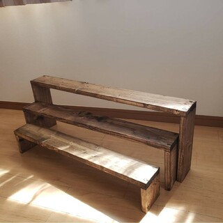 古材風　三段木製　プランタースタンド大型(家具)