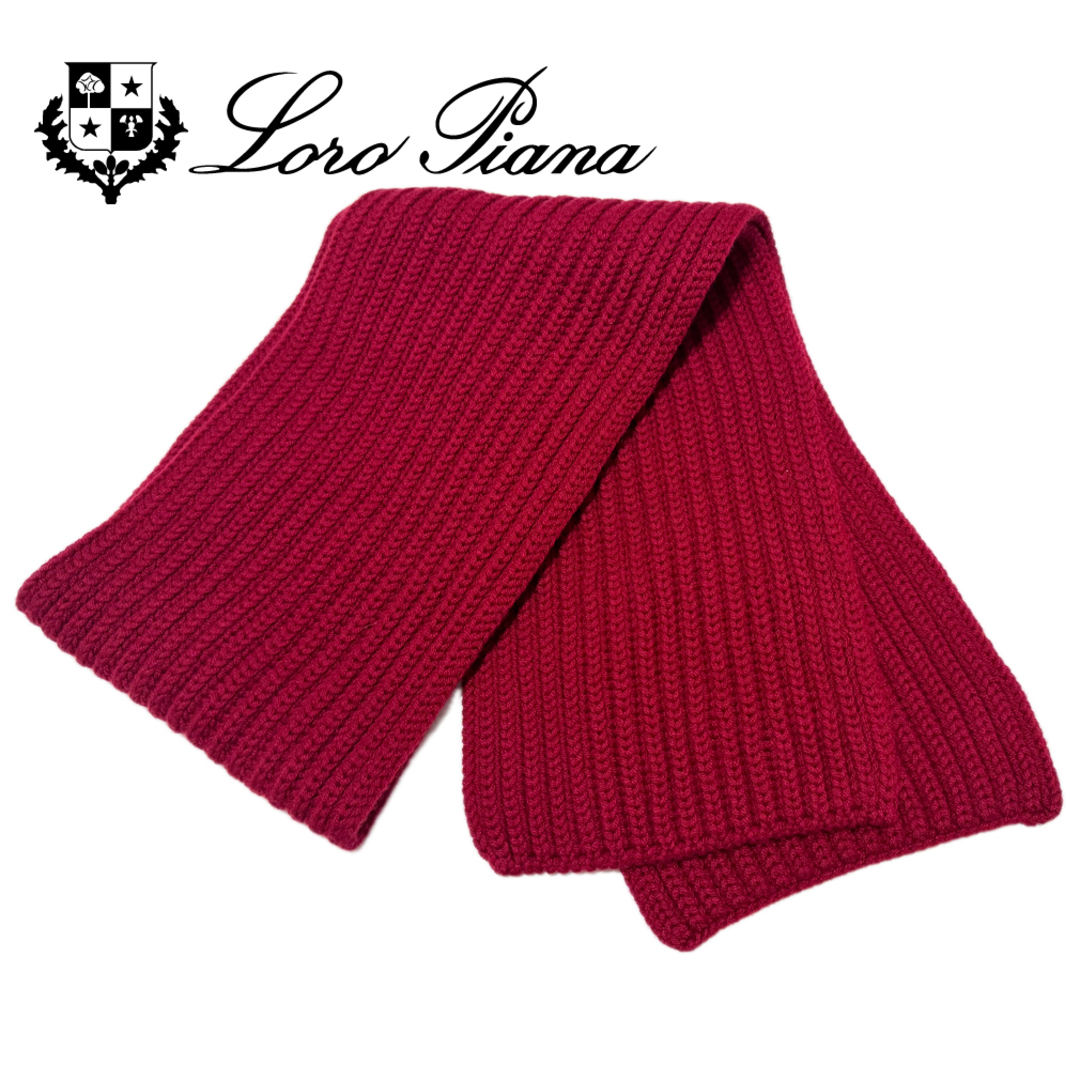 LORO PIANA(ロロピアーナ)のロロピアーナLoro Pianaカシミア100％リヴニットマフラー赤 レディースのファッション小物(マフラー/ショール)の商品写真