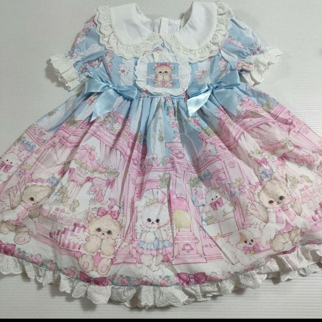 【新品】ゆめかわ♡　ワンピース　うさぎとくま柄　シャーリーテンプル、ロリータ好き キッズ/ベビー/マタニティのキッズ服女の子用(90cm~)(ワンピース)の商品写真