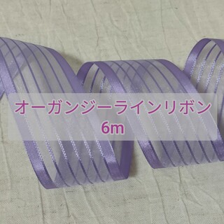 6m/オーガンジーラインリボン/紫/カットリボン/オーガンジーリボン/リボン(各種パーツ)