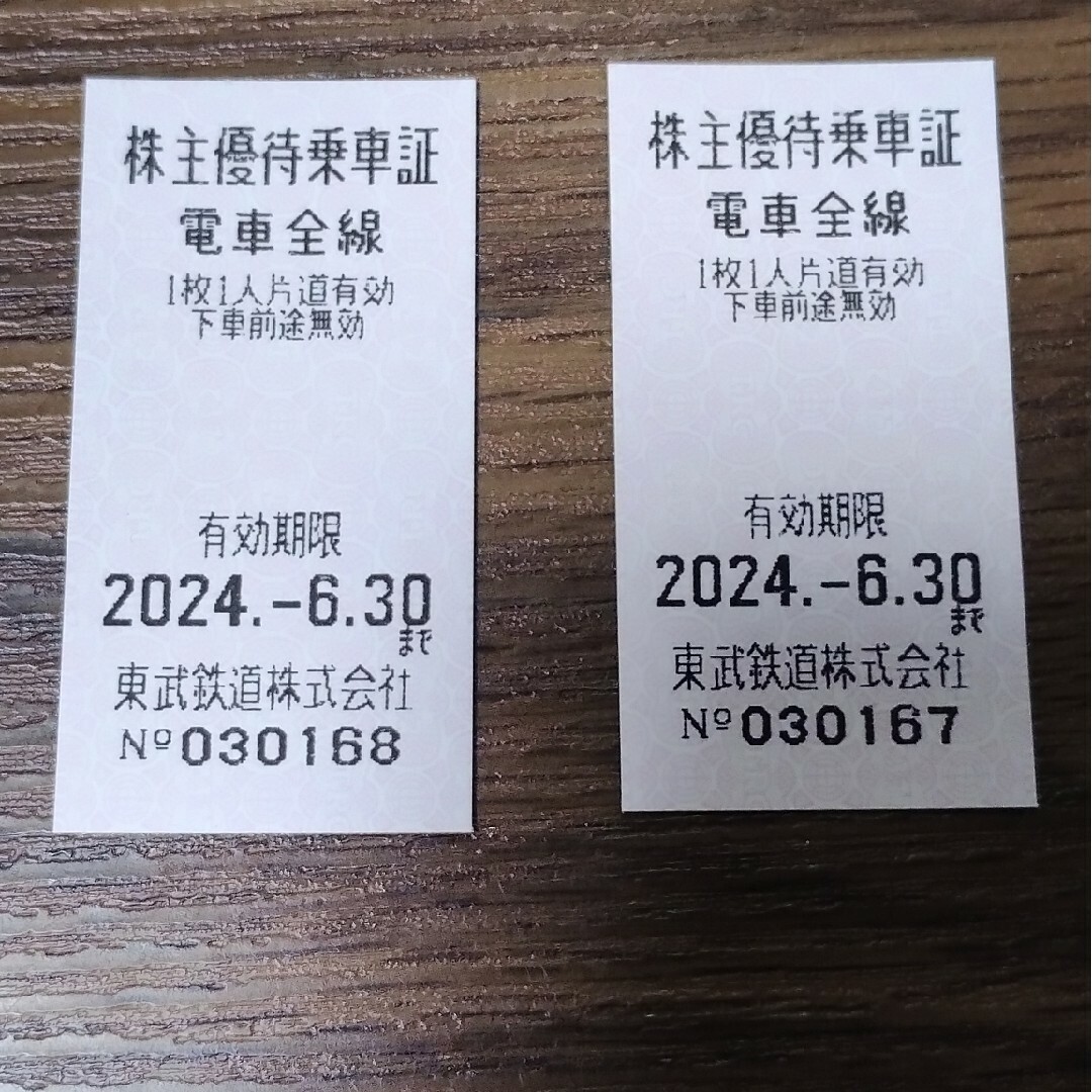 東武鉄道 株主優待 乗車券2枚有効期限 2024年6月30日 チケットの乗車券/交通券(鉄道乗車券)の商品写真