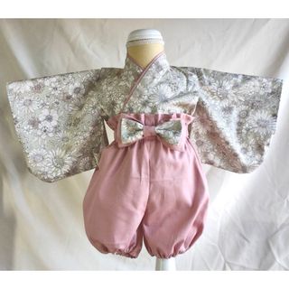 muu 様専用　ベビー袴(ボタニカルフラワーベージュ×くすみピンク)  リボン付(その他)