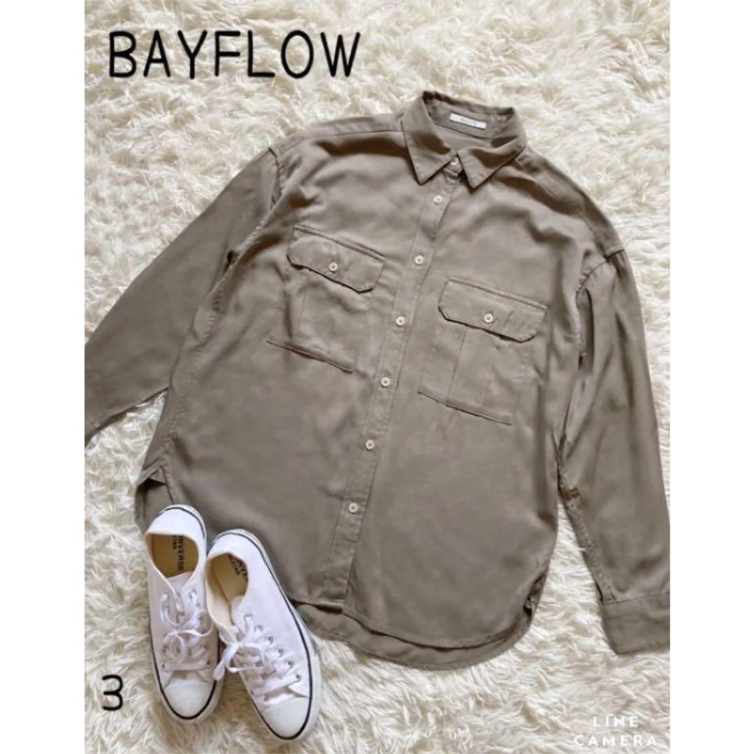 BAYFLOW(ベイフロー)のベイフロー　長袖シャツ　ブラウン～モスグリーン系ベーシックデザインL レディースのトップス(カットソー(長袖/七分))の商品写真