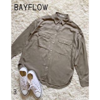 ベイフロー(BAYFLOW)のベイフロー　長袖シャツ　ブラウン～モスグリーン系ベーシックデザインL(カットソー(長袖/七分))