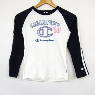 チャンピオン(Champion)のチャンピオン 長袖Tシャツ ロゴT ラグラン袖 スポーツウエア キッズ 女の子用 140サイズ ホワイト×ブラック Champion(Tシャツ/カットソー)