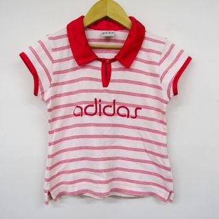 アディダス(adidas)のアディダス 半袖ポロシャツ ボーダー柄 ゴルフウエア キッズ 女の子用 130サイズ ピンク adidas(Tシャツ/カットソー)