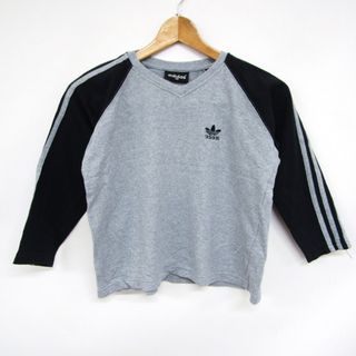 アディダス(adidas)のアディダス 長袖スウェット ラグランTシャツ 袖ライン スポーツウエア キッズ 男の子用 140サイズ グレー×ブラック adidas(その他)