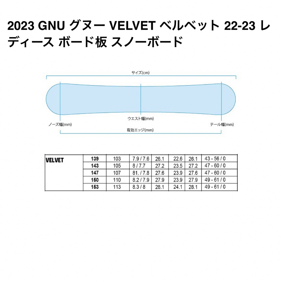 GNU グヌー VELVET ベルベット レディース ボード　板 スノーボード スポーツ/アウトドアのスノーボード(ボード)の商品写真