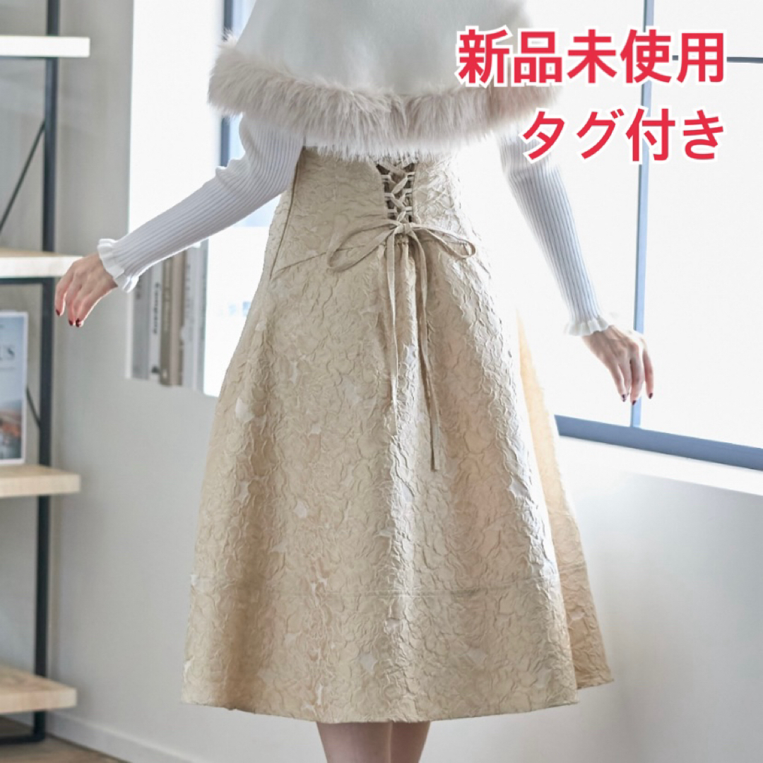 TOCCO closet(トッコクローゼット)の【最終値下げ】トッコクローゼット レースアップハイウエストジャガードスカート レディースのスカート(ひざ丈スカート)の商品写真