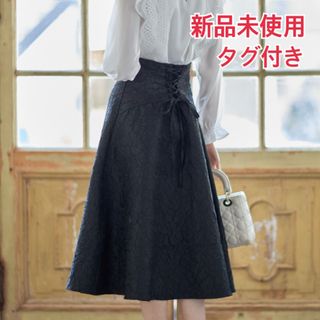 トッコクローゼット(TOCCO closet)の【最終値下げ】トッコクローゼット レースアップハイウエストジャガードスカート 黒(ひざ丈スカート)