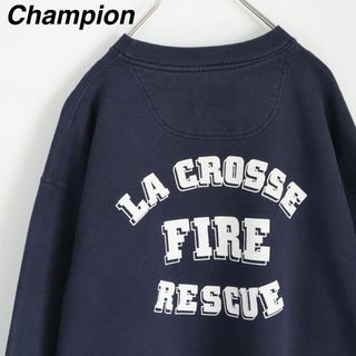 チャンピオン(Champion)の【バックロゴ】チャンピオン／スウェット　XL　紺　刺繍ロゴ　ファイヤーレスキュー(スウェット)