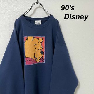 ディズニー(Disney)のビッグシルエット ディズニー プーさん プリントスウェット ネイビー 90's(スウェット)