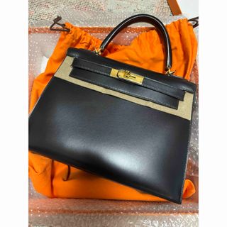 エルメス(Hermes)のHERMES エルメス ケリー28 外縫い ボックスカーフ ブラック □F刻印(ハンドバッグ)