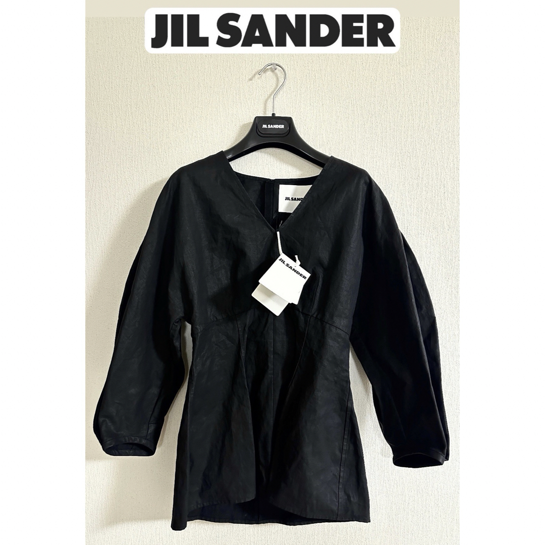 Jil Sander(ジルサンダー)のジルサンダー トップス カットソー リネン 新品 ７分丈 ブラック 黒 レディースのトップス(カットソー(長袖/七分))の商品写真