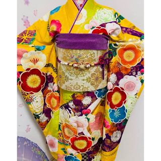 平和屋-こころ店□豪華振袖 駒刺繍 吉祥花松文 金銀彩 着丈158cm 裄丈