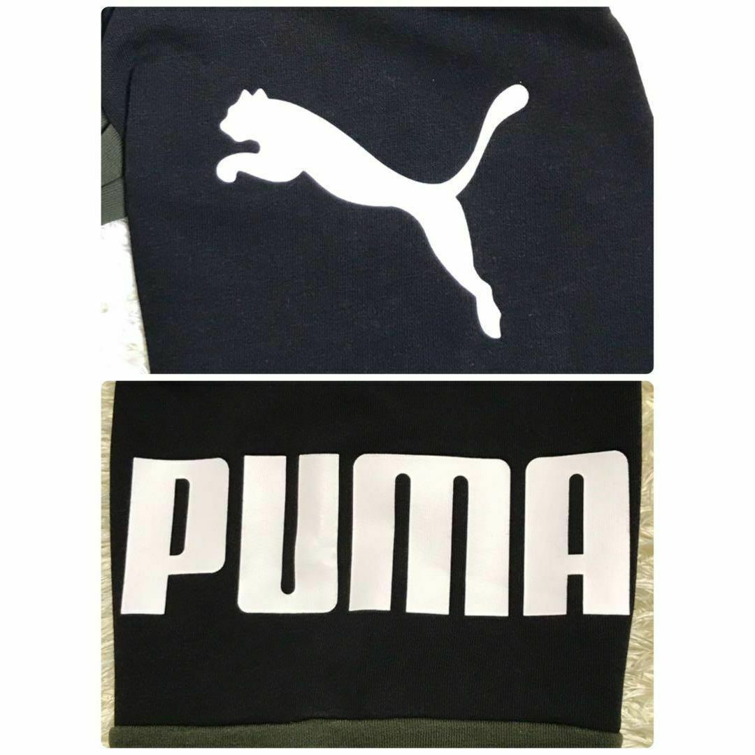 PUMA(プーマ)の【人気カーキ】プーマ　両袖デカロゴ入りパーカー　バイカラー　裏パイル　K606 メンズのトップス(パーカー)の商品写真