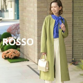 アーバンリサーチロッソ(URBAN RESEARCH ROSSO)の美品　アーバンリサーチロッソ　ソフトダブルクロスノーカラーコート　ピスタチオ(ロングコート)