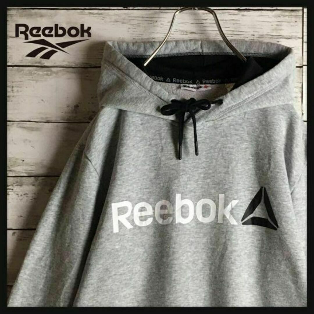 Reebok(リーボック)の【人気定番】リーボック☆センターデカロゴパーカー　裏起毛　薄手　グレー　A167 メンズのトップス(パーカー)の商品写真