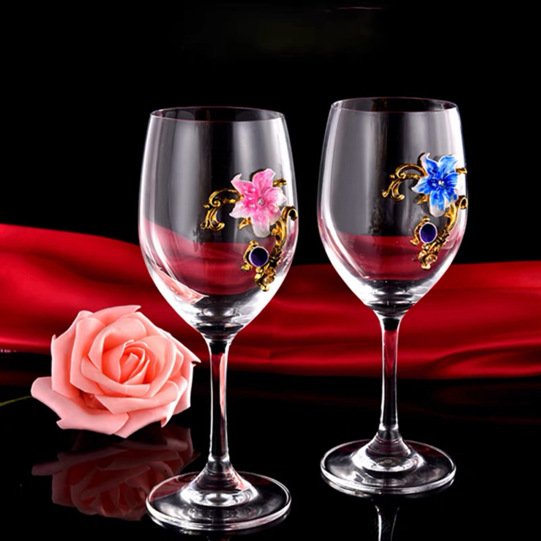 約65cm高さ高級感ワイングラス ペア グラス プレゼント ラインストーン クリア 花柄
