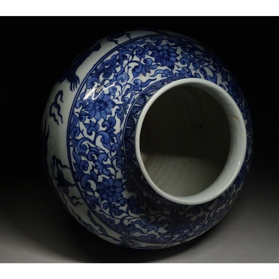 中国古玩 元染 染付 雲龍紋 大壺 高約29cm 唐物 時代物 c05390の