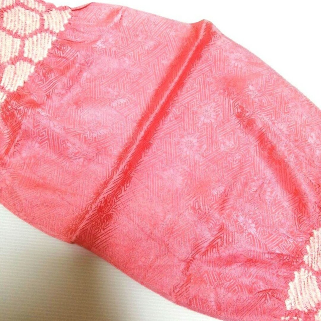 正絹 絞り帯揚げ 亀甲花柄 ピンク 和装小物 レディースの水着/浴衣(和装小物)の商品写真