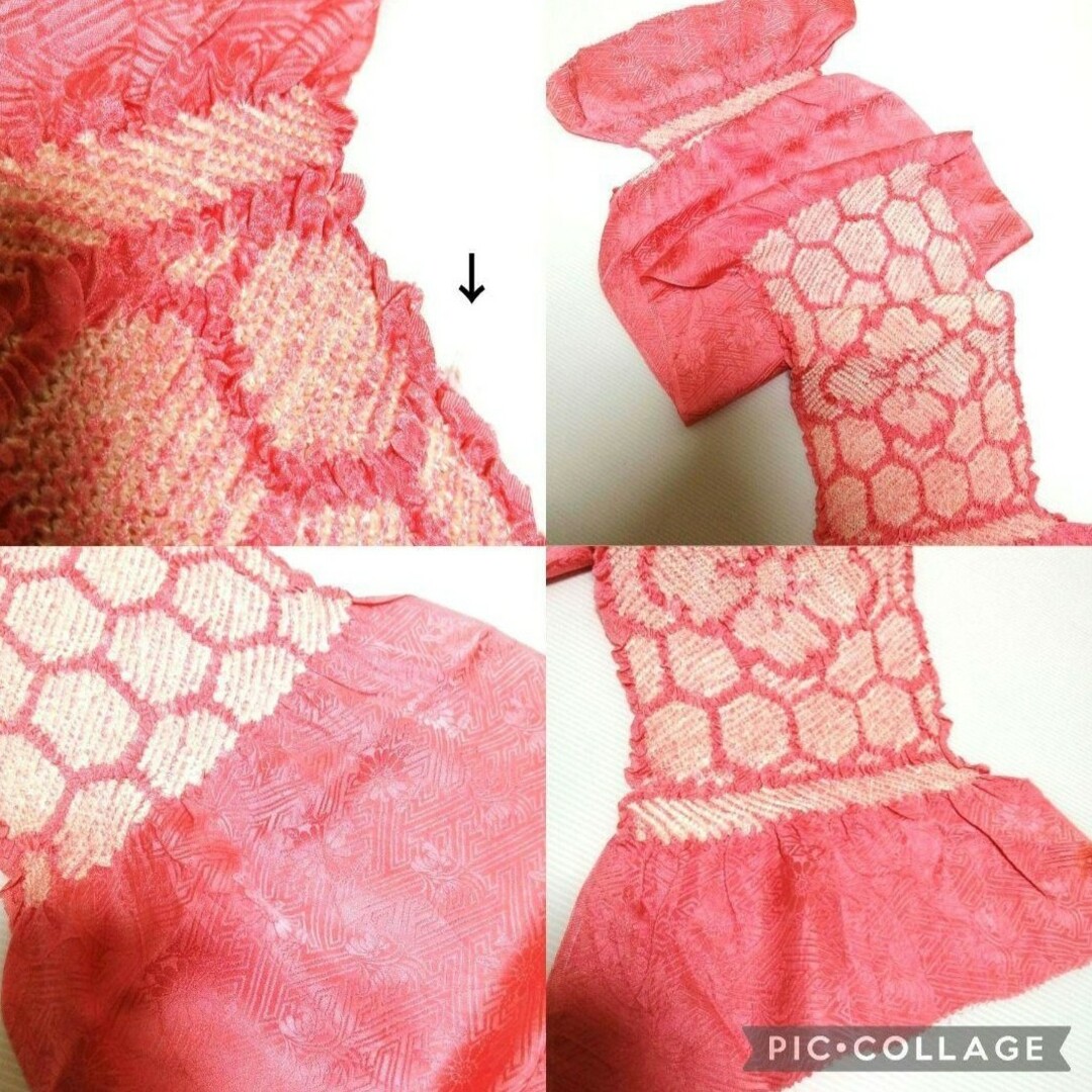 正絹 絞り帯揚げ 亀甲花柄 ピンク 和装小物 レディースの水着/浴衣(和装小物)の商品写真