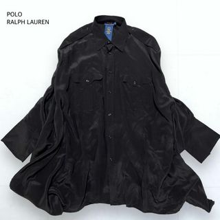 ポロラルフローレン(POLO RALPH LAUREN)の希少＊ポロラルフローレン シルク100% ポンチョ風 ロング ブラウス 黒(シャツ/ブラウス(長袖/七分))